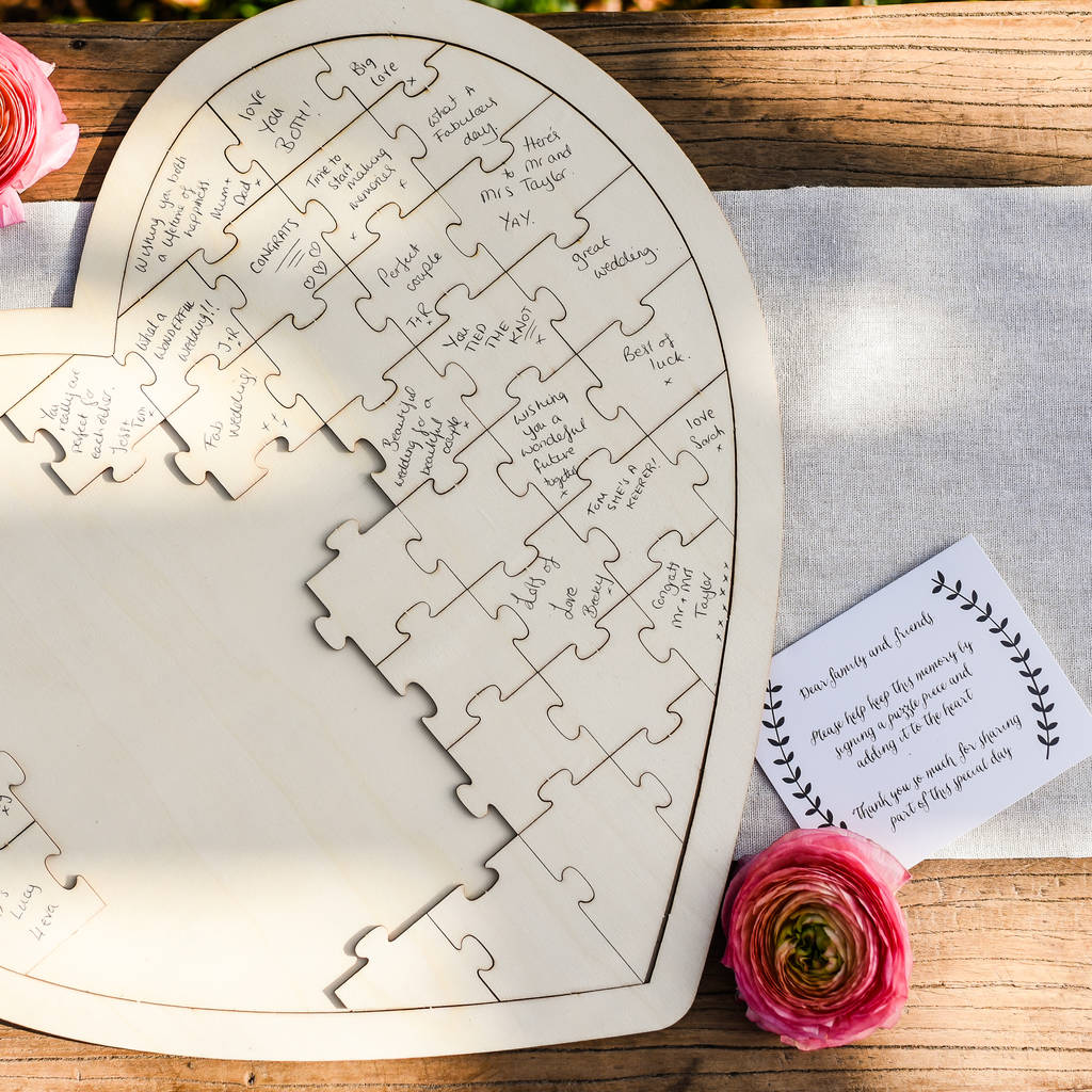 Personalised doves wooden wedding guest book jigsaw puzzle anniversary gift