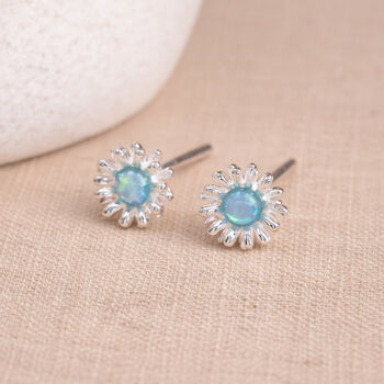 Sterling Silver Blue Opal Daisy Stud Earrings – 6mm, 3 of 10