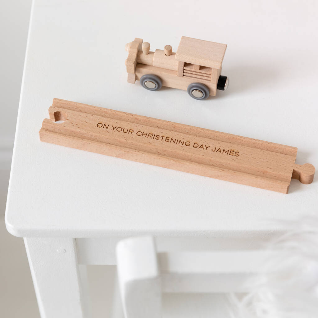 Personalised Christening Wooden Train Track And Engine, 1 of 4