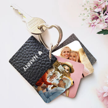 Personalised Nanny Multi Photo Flip Leather Keyring, 6 of 8