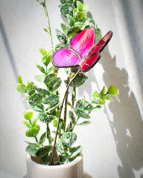 Stained Glass Butterfly Plant Stake Blue Pink Red, 6 of 9