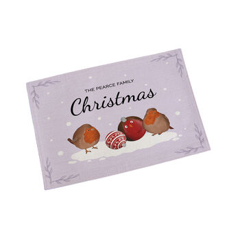 Personalised Robin Baubles Linen Placemat, 5 of 5