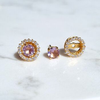 Lavender Amethyst Stud Earrings With Removable Halo, 5 of 9