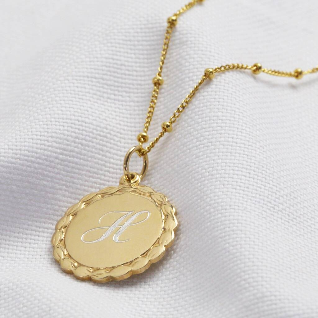 Personalised Initial Sterling Laurel Leaf Disc Necklace By Lisa Angel