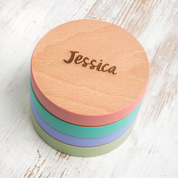 Personalised Family Colourful Wooden Coaster Set, 2 of 4