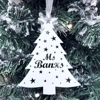 Personalised Teacher Christmas Tree Decoration With Stars, 5 of 8