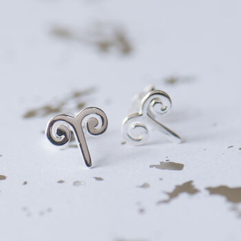 Aries Zodiac Symbol Sterling Silver Studs, 3 of 11