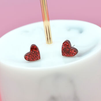 Mini Laser Cut Glitter Love Heart Earrings Studs, 10 of 12