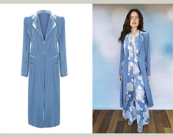 1940's Style Dress Coat In Cornflower Blue Silk Velvet, 2 of 2