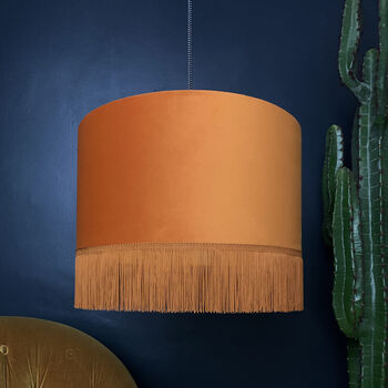 Rust Velvet Lampshades With Gold Lining With Fringing, 2 of 12