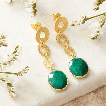 Emerald Gold Vermeil Textured Circle Drop Earrings, 2 of 11