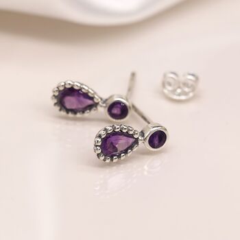 Teardrop Sterling Silver Amethyst Stud Earrings, 3 of 10