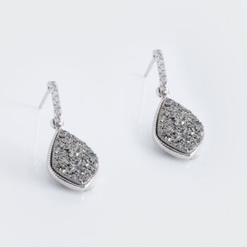 Silver Druzy Crystal 925 Sterling Silver Drop Earrings, 2 of 3