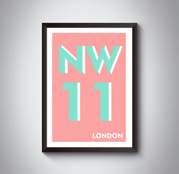 Nw11 Barnet London Typography Postcode Print, 9 of 10