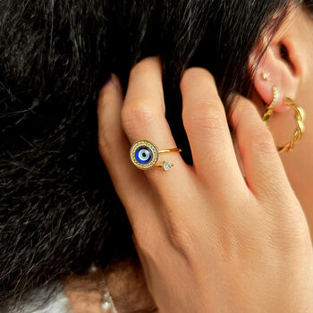 Evil Eye Fidget Spinner Friendship Gold Plated Ring, 4 of 4