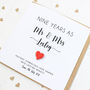 Personalised 9th Wedding Anniversary Card With Pottery Heart, thumbnail 1 of 6