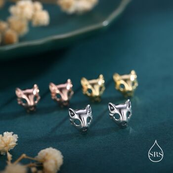 Sterling Silver Cute Cat Skull Stud Earrings, 2 of 11