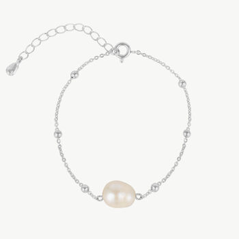 Single Pearl Beaded Chain Silver Bracelet, 2 of 3