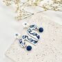 Blue And White Handmade Floral Arch Clay Earrings, thumbnail 4 of 6