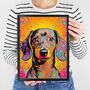 Colourful Dachshund Portrait Illustration Print, thumbnail 2 of 3