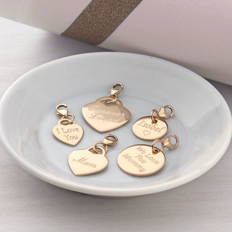 Personalised 18ct Gold Plated Heart And Disc Charms, 1 of 7