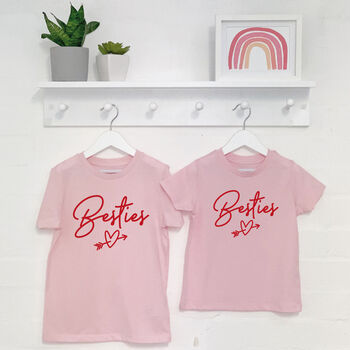 Besties Heart Matching Girls T Shirts In Pink, 4 of 5
