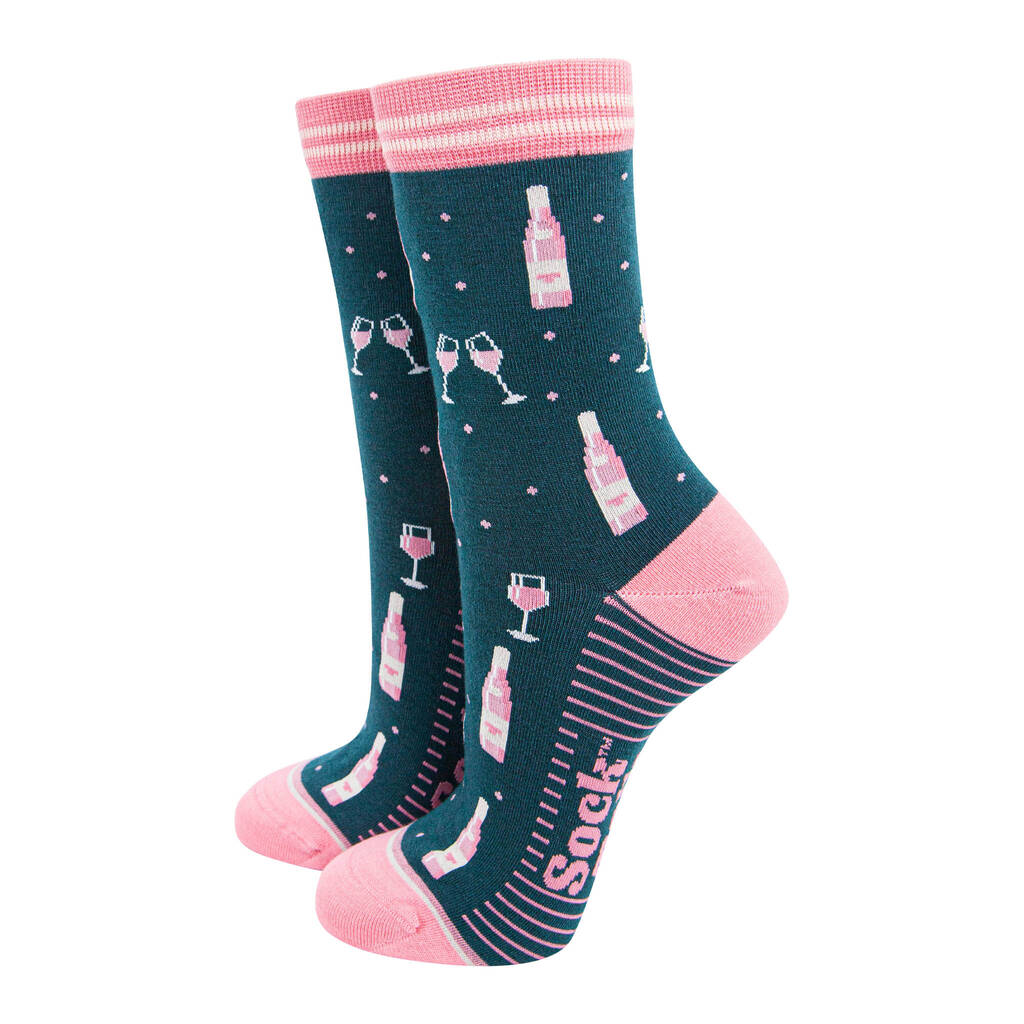 Rosé Wine Lover Bamboo Ankle Socks Women's Green Pink, 1 of 3