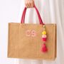 Personalised Square Jute Pom Pom Beach Shopper Tote Bag, thumbnail 1 of 5
