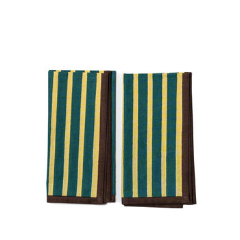 Block Stripe Napkins Set Of Two: Lemon/Forest Green, 2 of 6