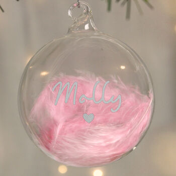 Personalised Pink Or Blue Feather Glass Bauble – Christmas Tree Decorations, 9 of 10