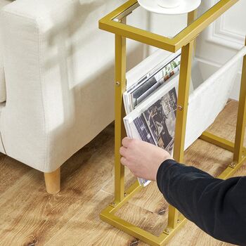 Gold Side Table Tempered Glass End Table With Sling, 4 of 9