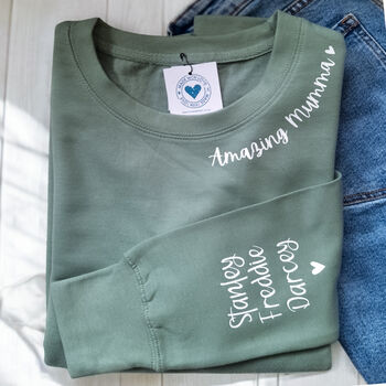 Personalised Mama Sweatshirt | Kids Names Sleeve, 5 of 11