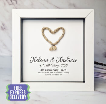 Personalised 4th Anniversary Gift Framed Linen Heart, 3 of 7