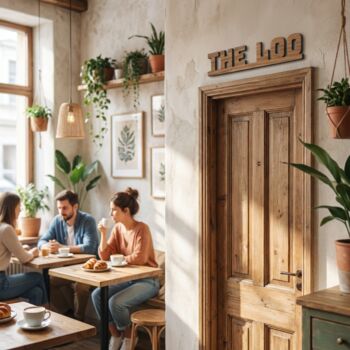 The Loo Sign – Walnut Wood Door Topper With Adhesive Dots, Modern Bathroom Decor, Stylish Wooden Restroom Sign, Easy Install Loo Sign, Elegant Wc Door Topper, Contemporary Wooden Bathroom Sign, 5 of 12