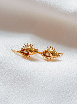 Shell And Pearl Gold Stud Earrings, 3 of 4