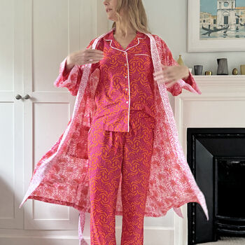 Long Cotton Kimono Jaipur Floral Magenta And Orange, 3 of 3