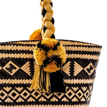 Black And Yellow Handwoven Straw Basket Bag, 4 of 7