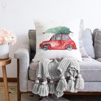 Cushion Cover With Christmas Tree On Red Small Car, 2 of 3