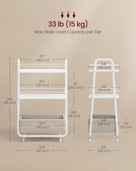 Three Tier Rolling Storage Trolley Fabric Basket, 2 of 7