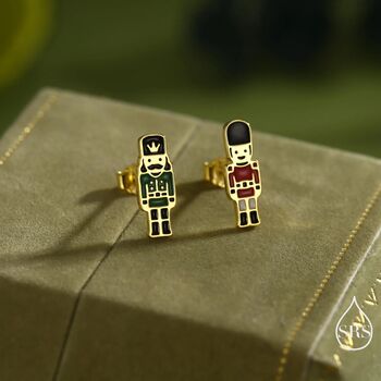 Sterling Silver Mismatched Nutcracker And British Guard Stud Earrings, 4 of 12