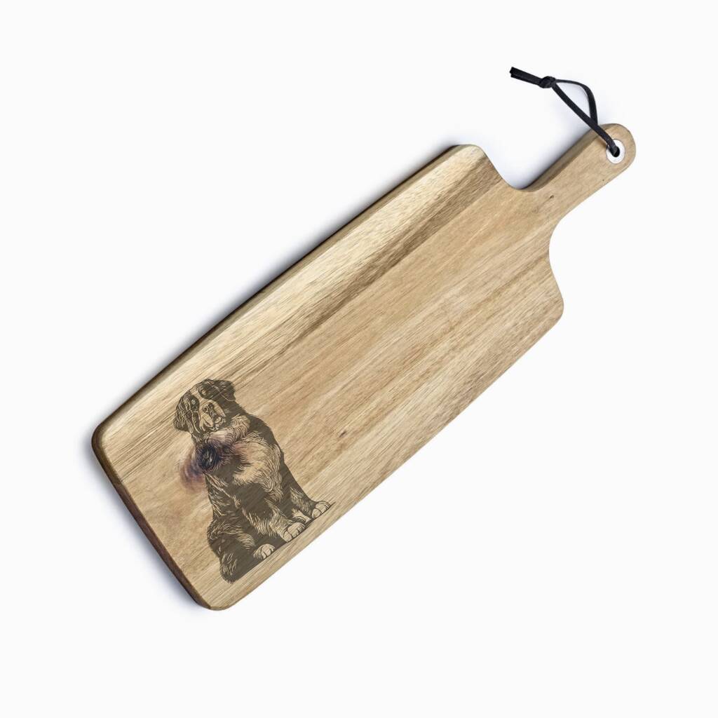Personalised Bernese Mountain Dog Engraved Acacia Serving Board, 1 of 11