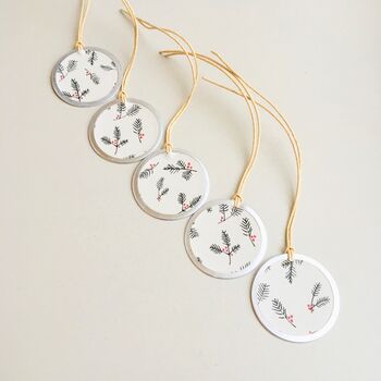 Set Of Five Holly Round Gift Tags, 3 of 3