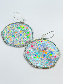 Large Disco Earrings With Silver Sparkles, 4 of 9