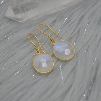 Rainbow Moonstone Gold Drop Earrings, June Birthstone, 3 of 8