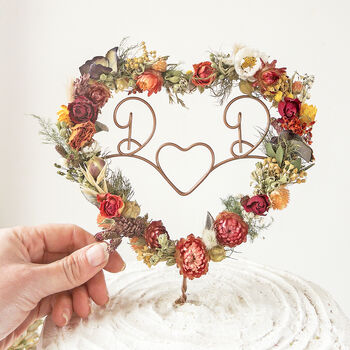 Personalised Dried Wildflower Heart Wedding Cake Topper, 5 of 7