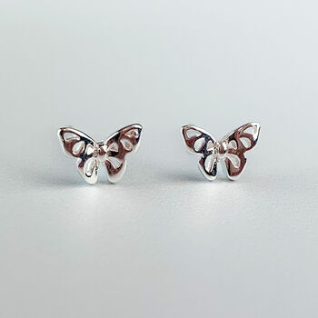 Sterling Silver Tiny Butterfly Stud Earrings, 2 of 6