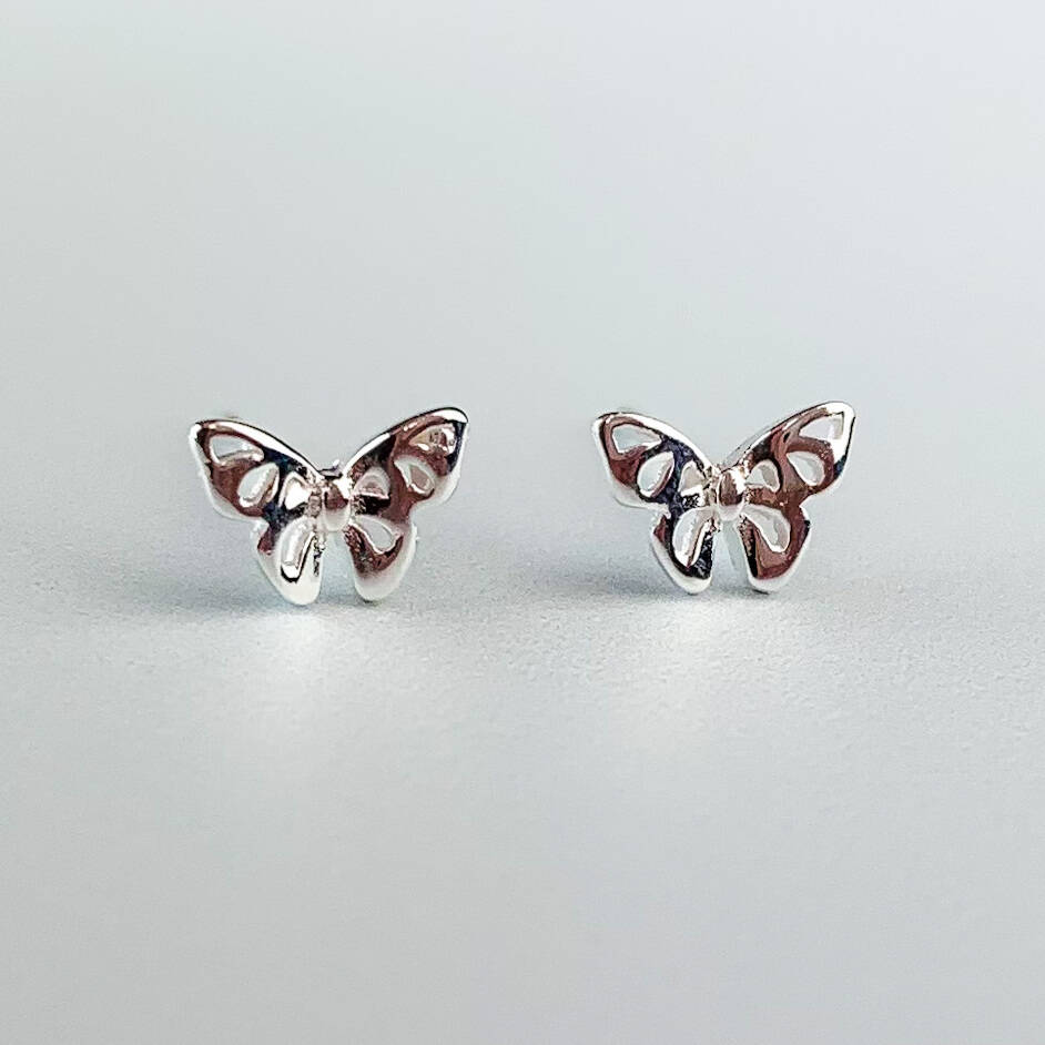 Sterling Silver Tiny Butterfly Stud Earrings, 1 of 6