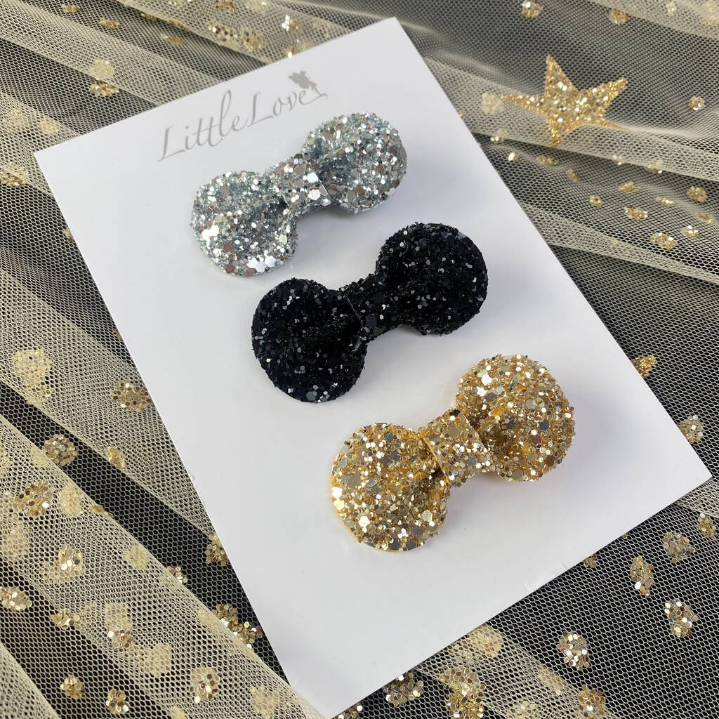 Mini Glitter Bow Hair Clip Set/ Top Hat