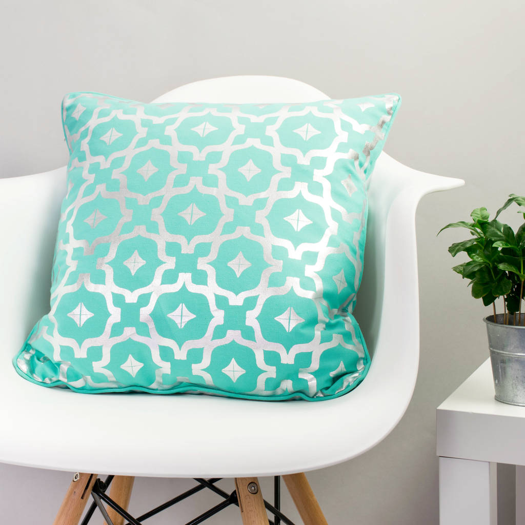 Metallic Cushion In Teal And Silver By PENELOPE HOPE