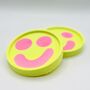 Smiley Face Coasters/ Trays Yellow And Pink Set Of Two, thumbnail 4 of 9
